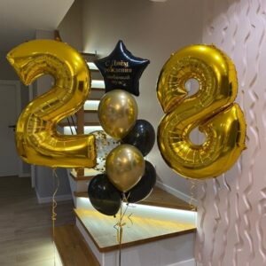Złoto-Czarny Zestaw Baloników z helem z Cyferkami i Personalizacją Oliwia Balony