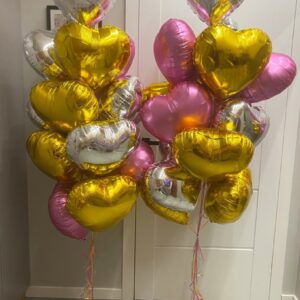 Zestaw balonów serduszek złoto-srebrno-różowych z Helem Oliwia Balony