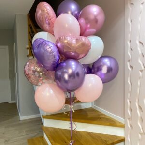 Piękny zestaw baloników z helem różowo-fioletowy z serduszkami 72 Oliwia Balony