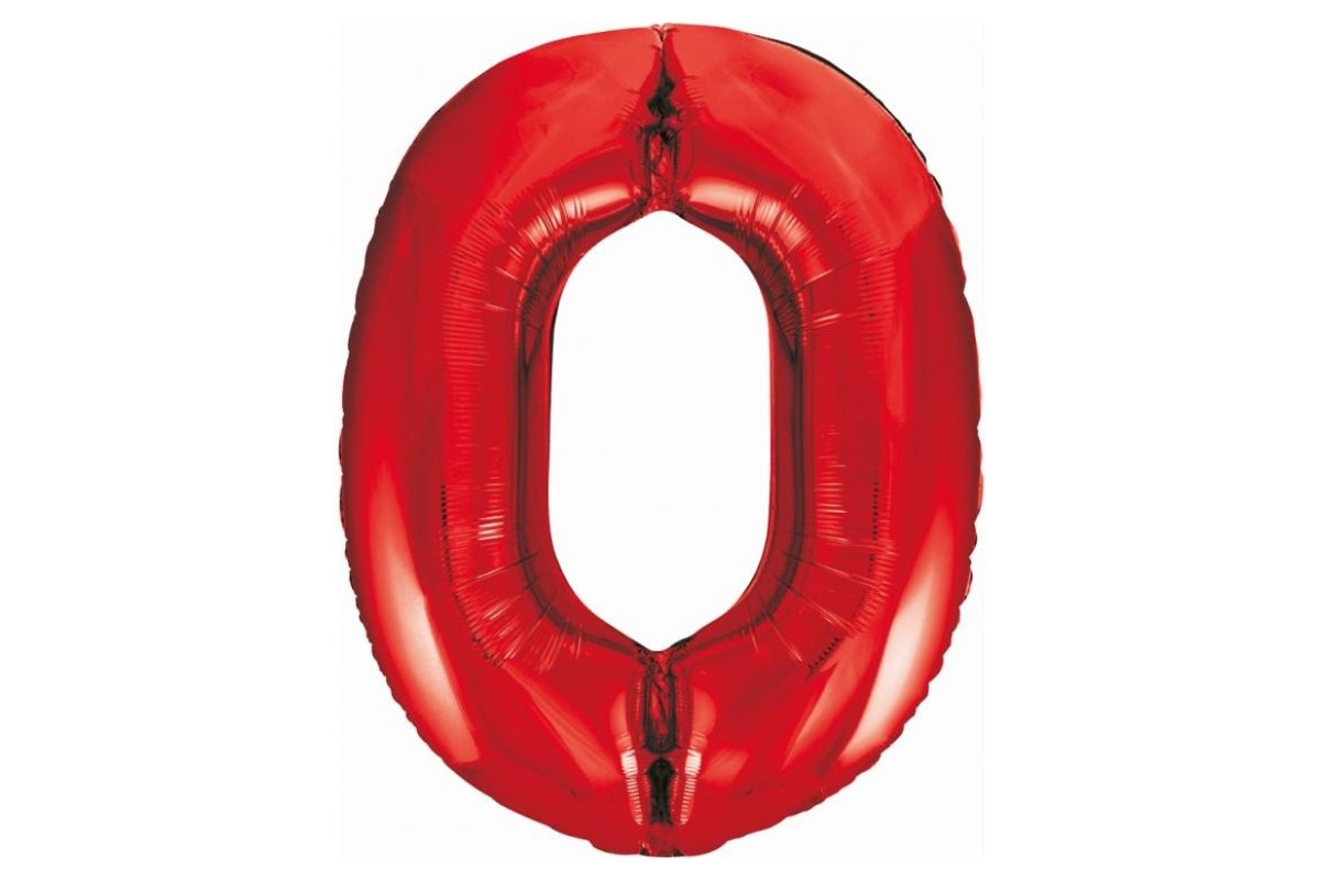 Balon z Helem Foliowy B&C Cyfra 0, czerwona, 85 cm