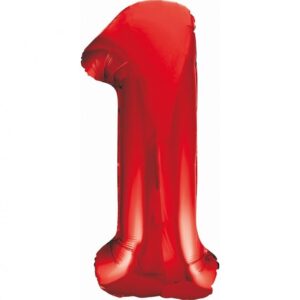 Balon z Helem Foliowy B&C Cyfra 1, czerwona, 85 cm Oliwia Balony