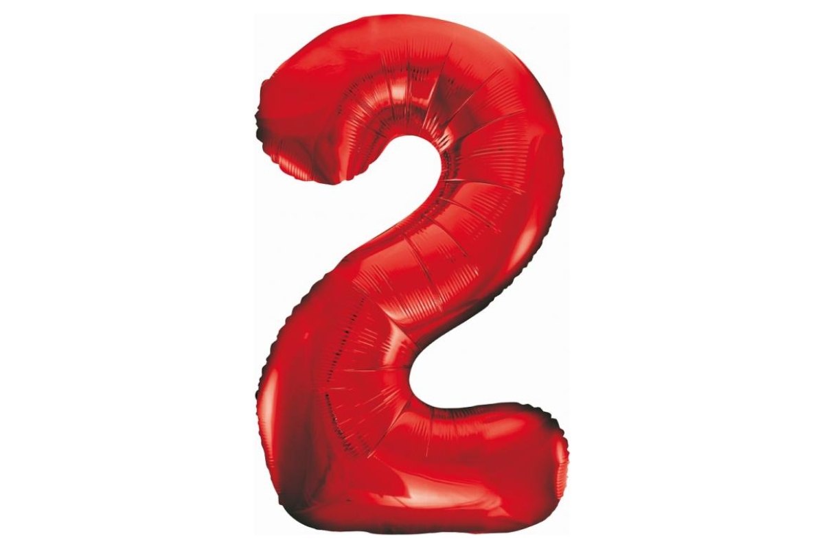 Balon z Helem Foliowy B&C Cyfra 2, czerwona, 85 cm