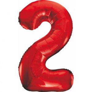 Balon z Helem Foliowy B&C Cyfra 2, czerwona, 85 cm Oliwia Balony