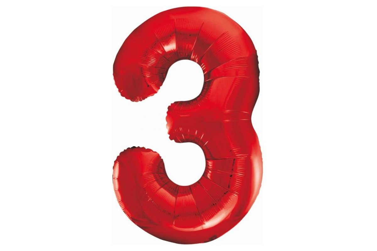 Balon z Helem Foliowy B&C Cyfra 3, czerwona, 85 cm