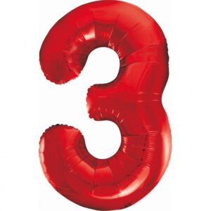 Balon z Helem Foliowy B&C Cyfra 3, czerwona, 85 cm Oliwia Balony