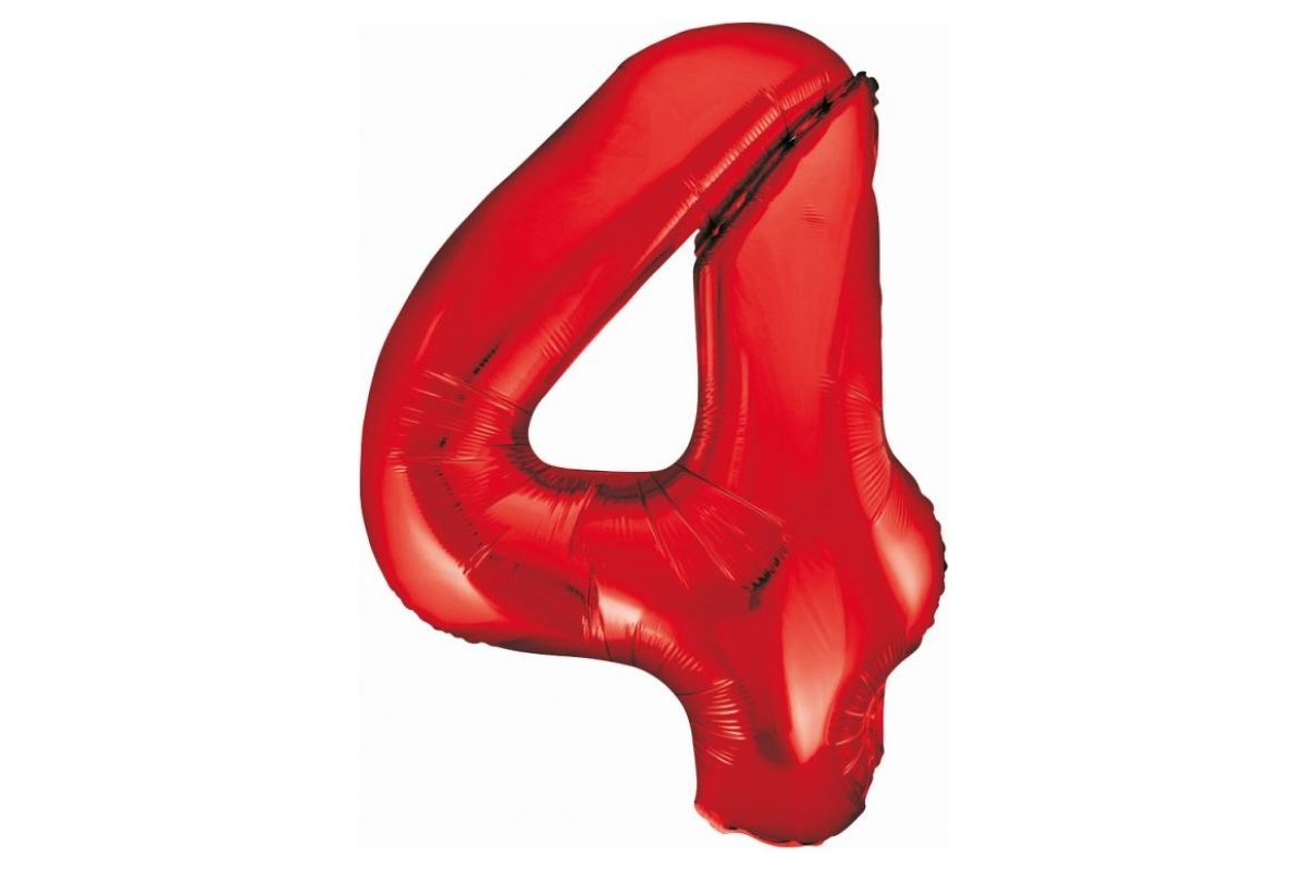 Balon z Helem Foliowy B&C Cyfra 4, czerwona, 85 cm