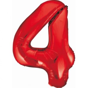 Balon z Helem Foliowy B&C Cyfra 4, czerwona, 85 cm Oliwia Balony