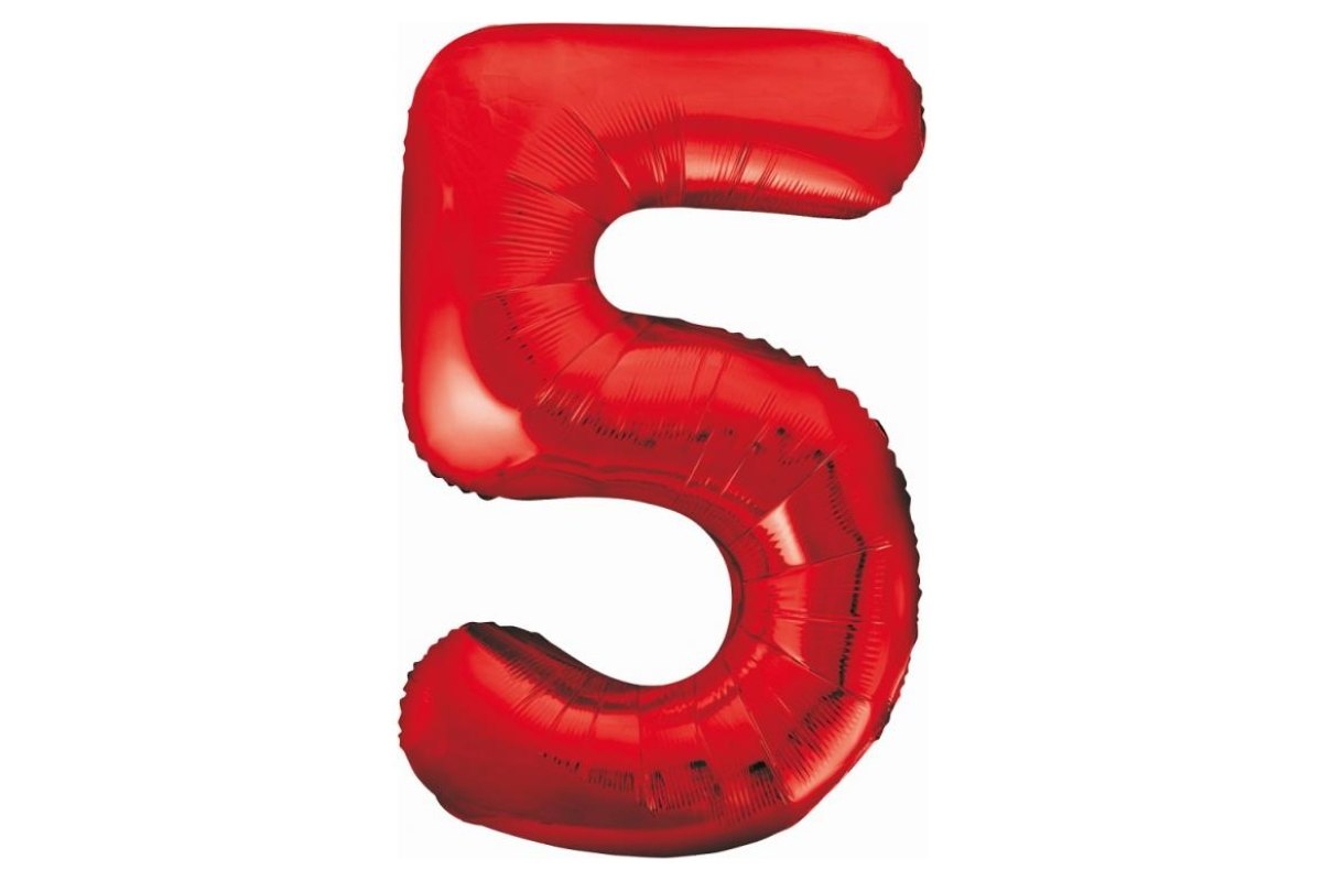 Balon z Helem Foliowy B&C Cyfra 5, czerwona, 85 cm