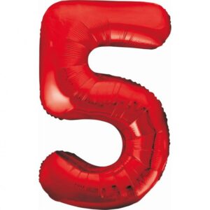 Balon z Helem Foliowy B&C Cyfra 5, czerwona, 85 cm Oliwia Balony