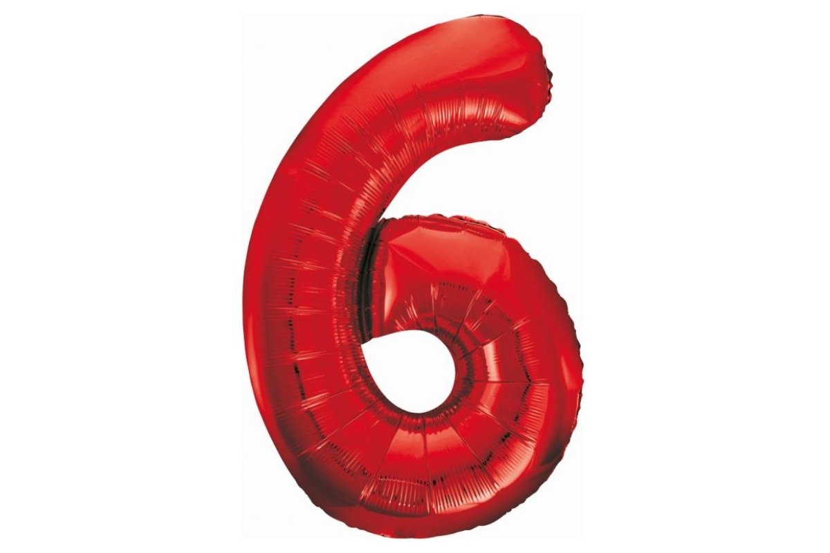 Balon z Helem Foliowy B&C Cyfra 6, czerwona, 85 cm