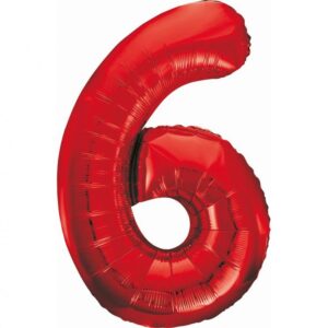 Balon z Helem Foliowy B&C Cyfra 6, czerwona, 85 cm Oliwia Balony