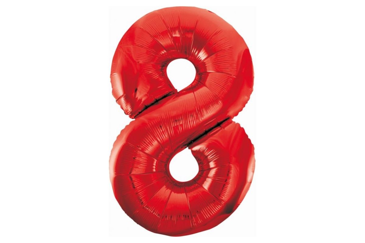 Balon z Helem Foliowy B&C Cyfra 8, czerwona, 85 cm