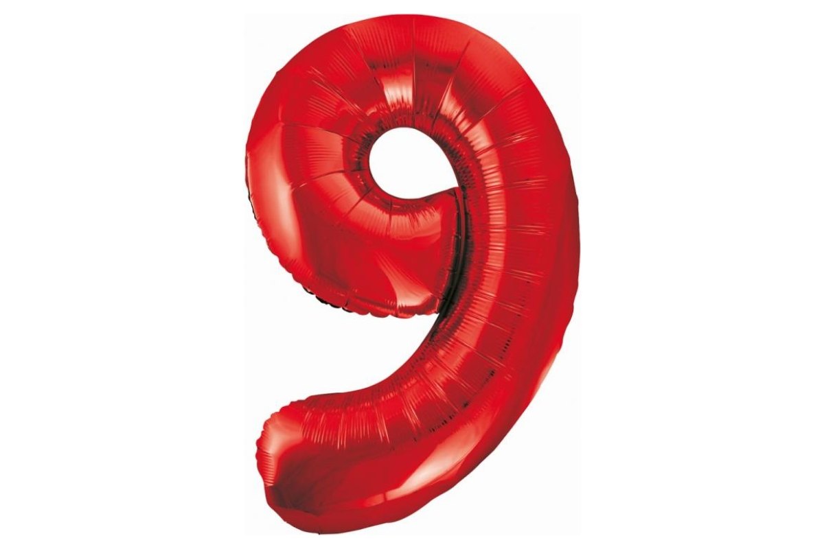 Balon z Helem Foliowy B&C Cyfra 9, czerwona, 85 cm