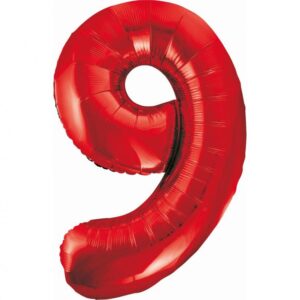 Balon z Helem Foliowy B&C Cyfra 9, czerwona, 85 cm Oliwia Balony