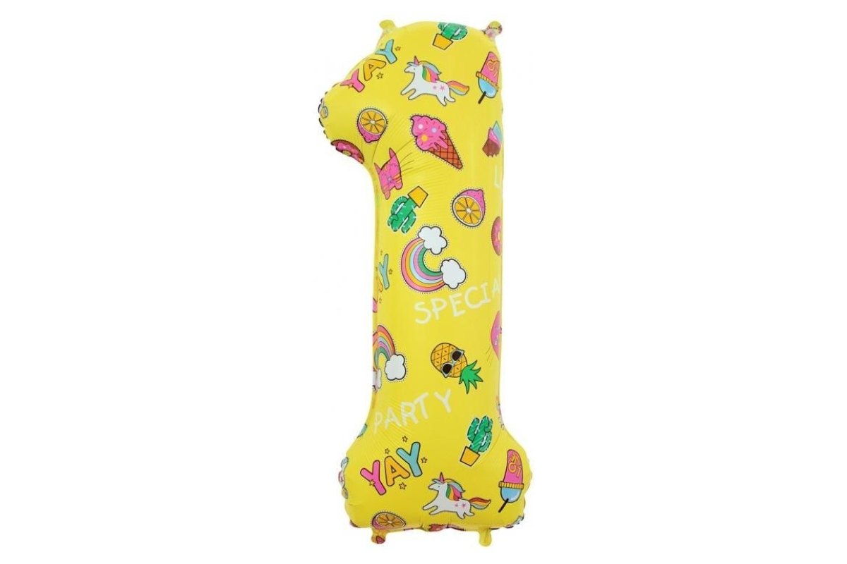 Balon z Helem Foliowy Cyfra 1, obrazki, 78 cm