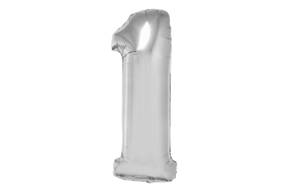 Balon foliowy z helem Smart, Cyfra 1, srebrna, 76 cm