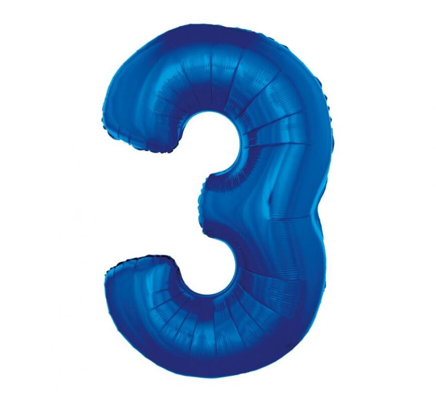 Balon foliowy z helem „Cyfra 3”, niebieska, 92 cm