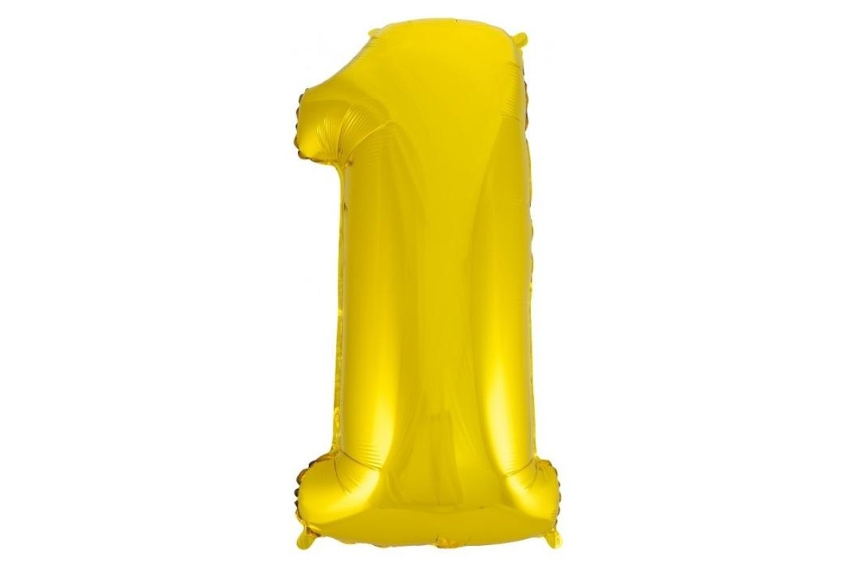 Balon foliowy z Helem B&C „Cyfra 1”, złota, 92 cm