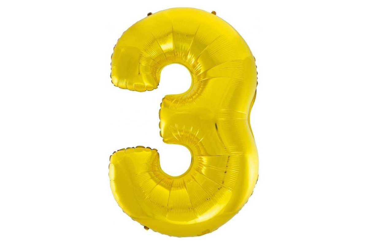 Balon foliowy z Helem B&C „Cyfra 3”, złota, 92 cm