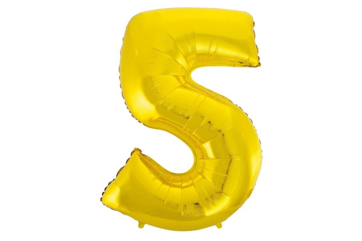 Balon foliowy z Helem B&C „Cyfra 5”, złota, 92 cm