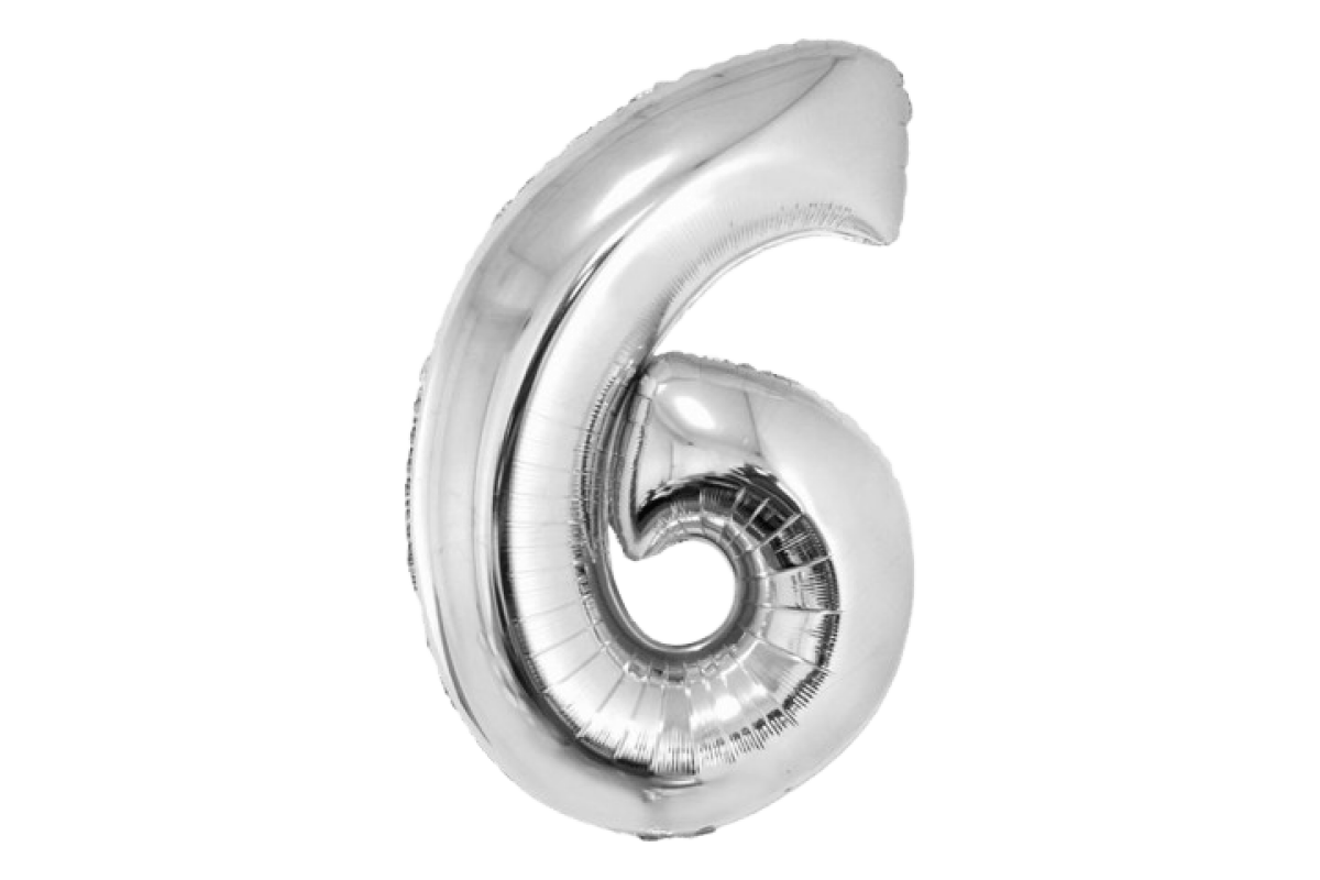 Balon foliowy z helem Smart, Cyfra 6, srebrna, 76 cm