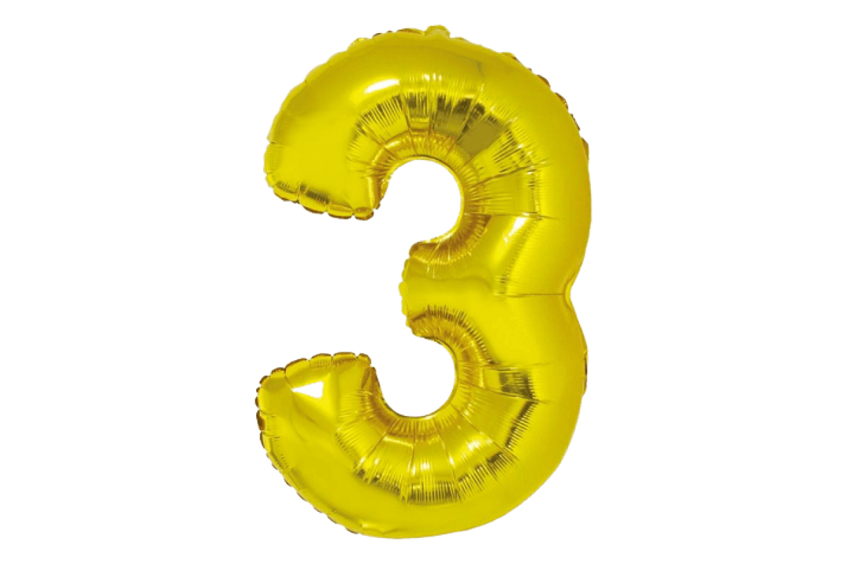 Balon foliowy z helem Smart, Cyfra 3, złota, 76 cm