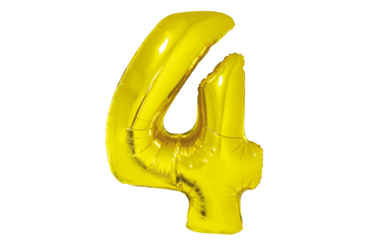 Balon foliowy z helem Smart, Cyfra 4, złota, 76 cm