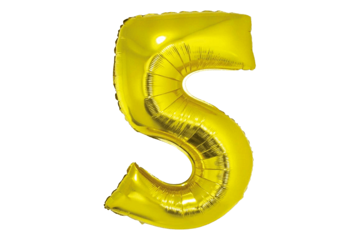 Balon foliowy z helem Smart, Cyfra 5, złota, 76 cm