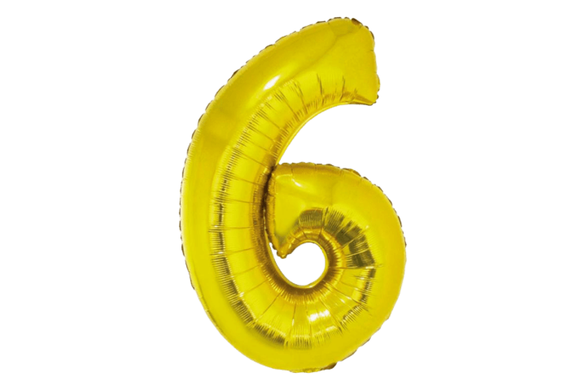 Balon foliowy z helem Smart, Cyfra 6, złota, 76 cm