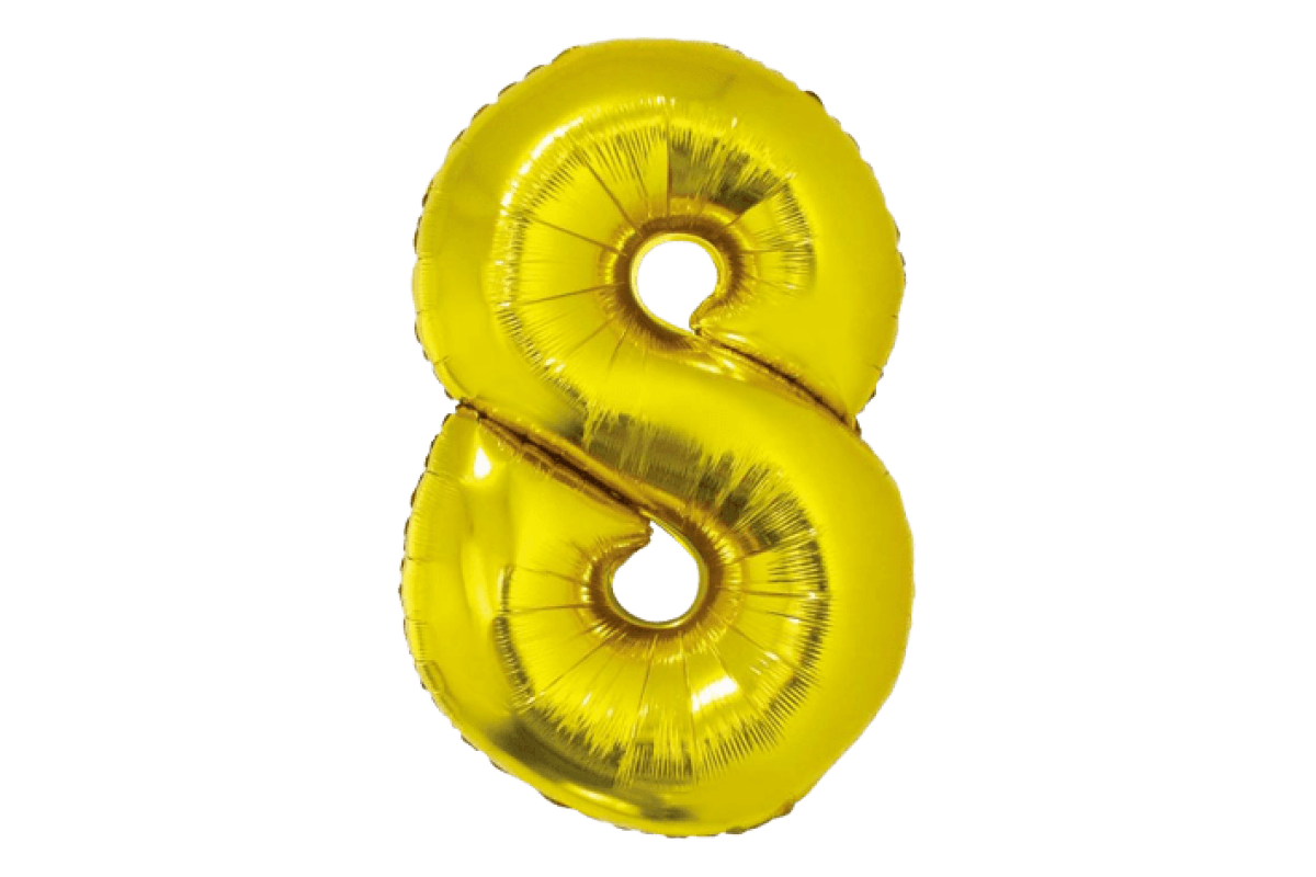 Balon foliowy z helem Smart, Cyfra 8, złota, 76 cm