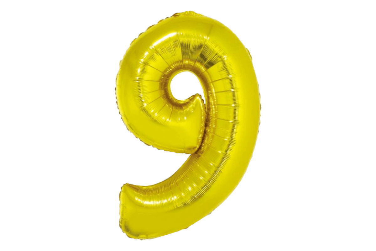 Balon foliowy z helem Smart, Cyfra 9, złota, 76 cm