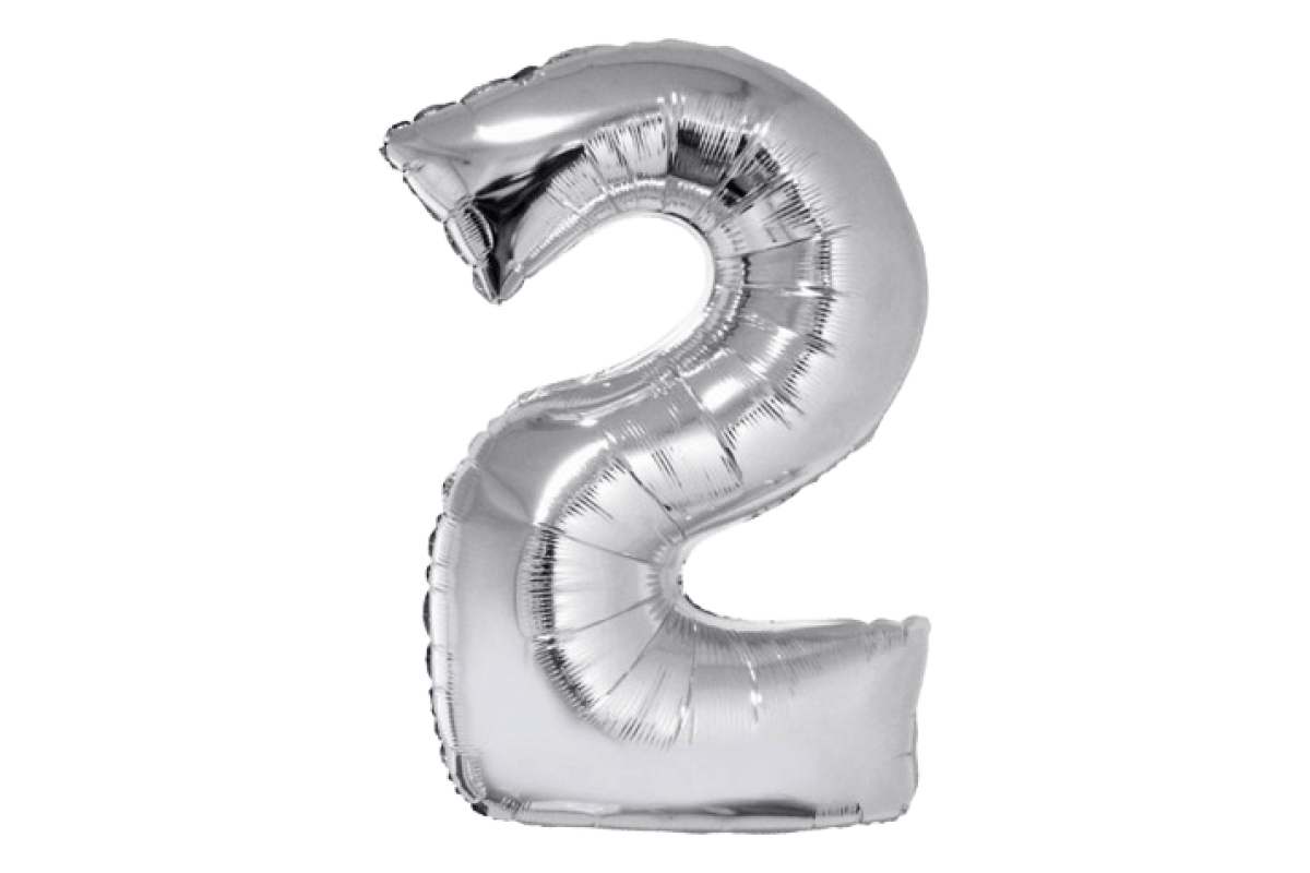 Balon foliowy z helem Smart, Cyfra 2, srebrna, 76 cm