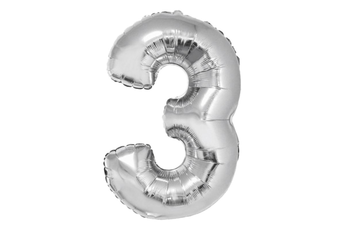 Balon foliowy z helem Smart, Cyfra 3, srebrna, 76 cm