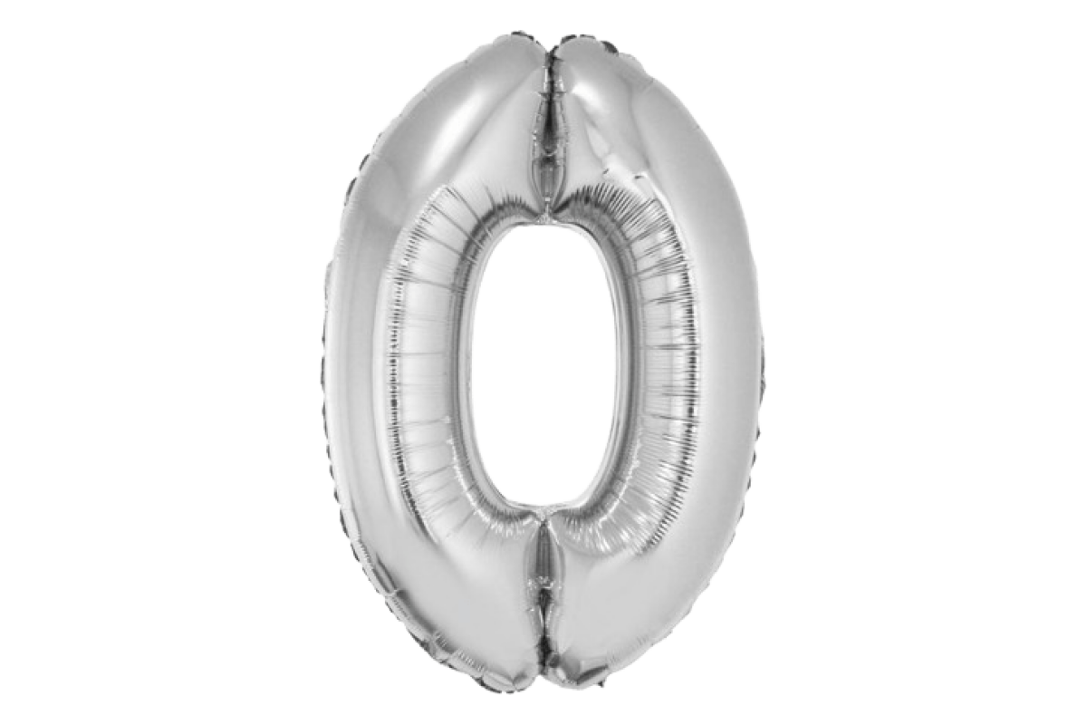 Balon foliowy z helem Smart, Cyfra 0, srebrna, 76 cm