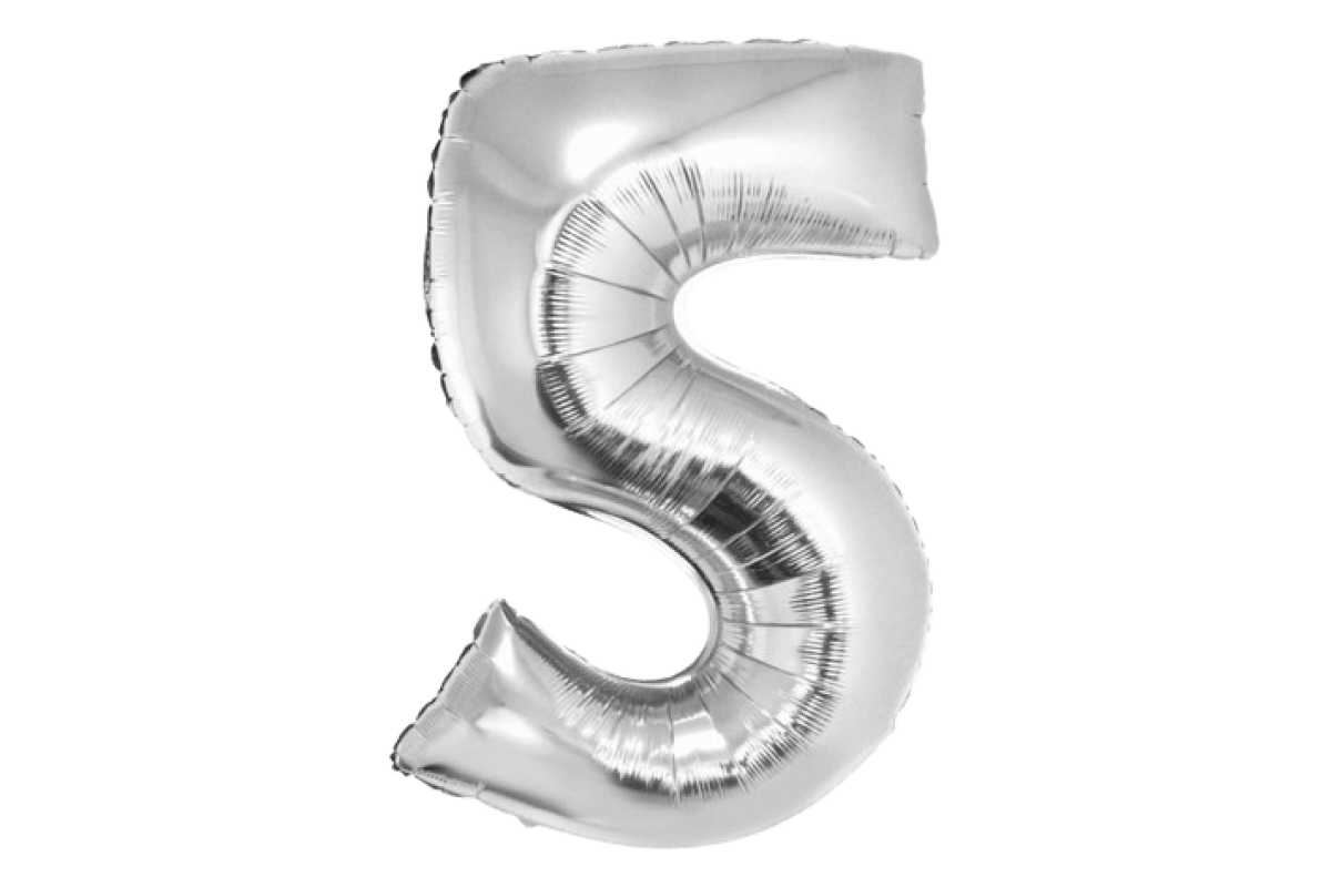 Balon foliowy z helem Smart, Cyfra 5, srebrna, 76 cm