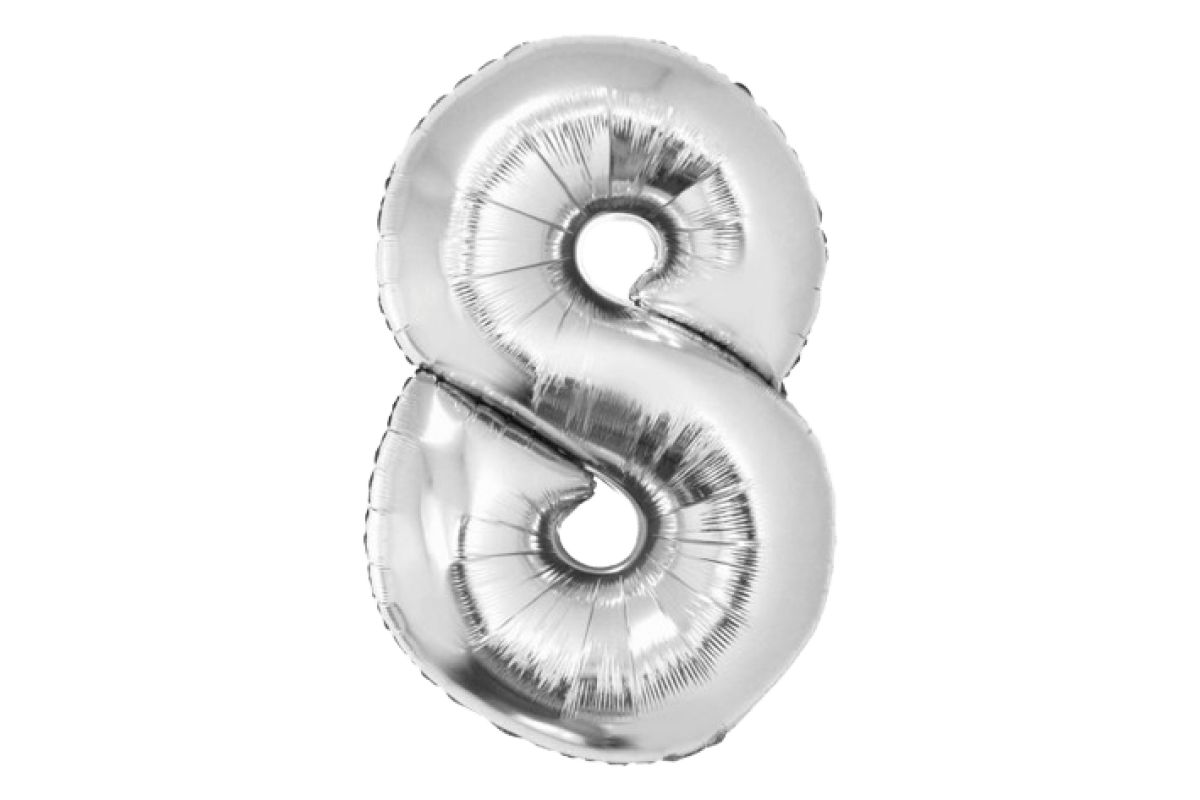 Balon foliowy z helem Smart, Cyfra 8, srebrna, 76 cm