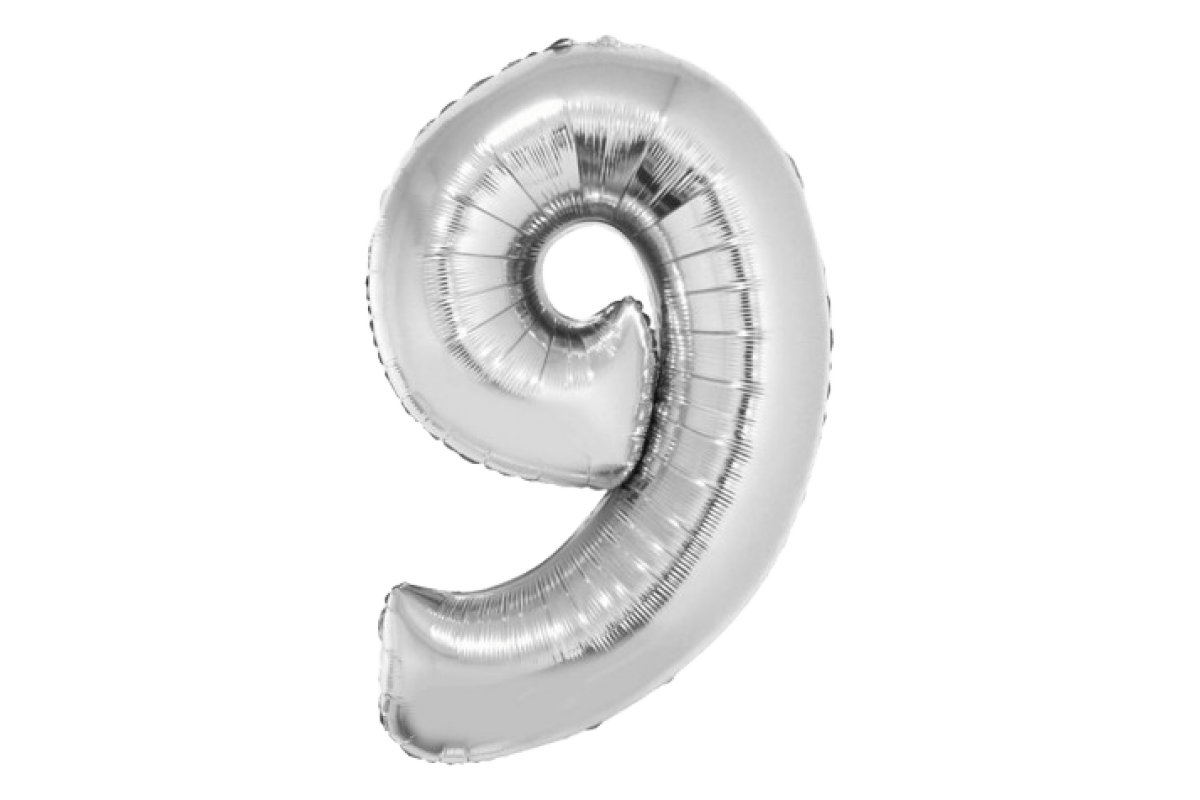 Balon foliowy z helem Smart, Cyfra 9, srebrna, 76 cm