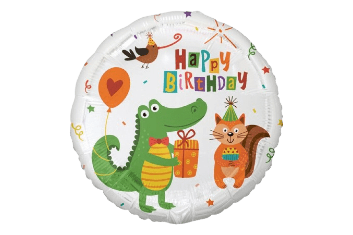 Balon foliowy z helem Krokodylek z prezentem (Happy Birthday), 18″