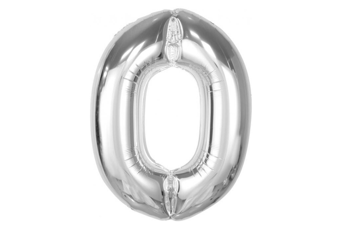 Balon foliowy z Helem Smart, cyfra 0, srebrna, 92 cm