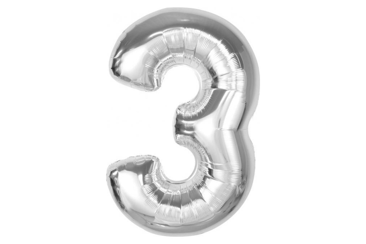 Balon foliowy z Helem Smart, cyfra 3, srebrna, 92 cm