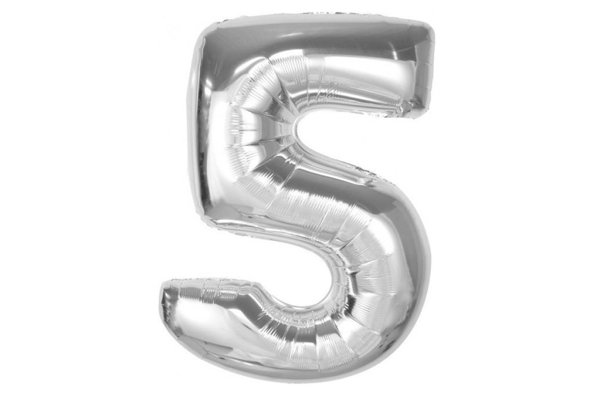 Balon foliowy z Helem Smart, cyfra 5, srebrna, 92 cm