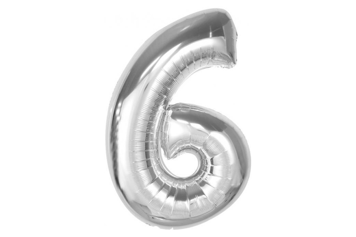 Balon foliowy z Helem Smart, cyfra 6, srebrna, 92 cm