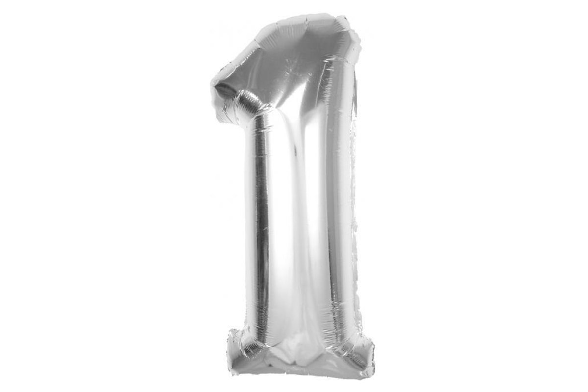 Balon foliowy z Helem Smart, cyfra 1, srebrna, 92 cm