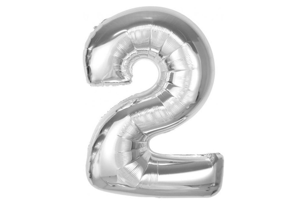 Balon foliowy z Helem Smart, cyfra 2, srebrna, 92 cm