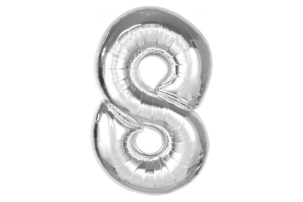 Balon foliowy z Helem Smart, cyfra 8, srebrna, 92 cm