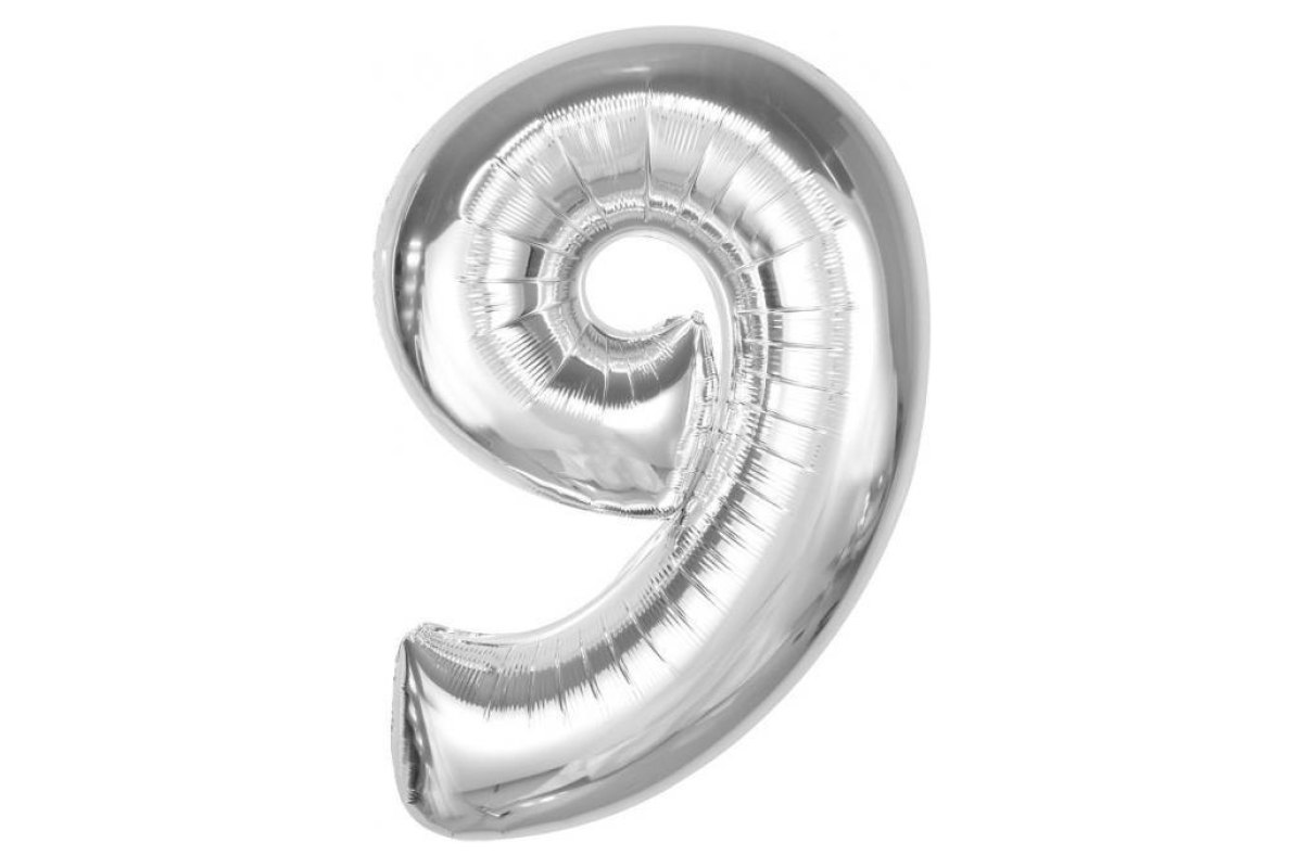 Balon foliowy z Helem Smart, cyfra 9, srebrna, 92 cm
