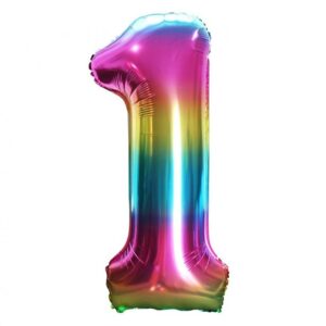 Balon z Helem Foliowy B&C Cyfra 1, tęczowa, 85 cm (różne wersje kolorystyczne) Oliwia Balony
