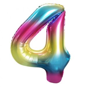 Balon z Helem Foliowy B&C Cyfra 4, tęczowa, 85 cm (różne wersje kolorystyczne) Oliwia Balony