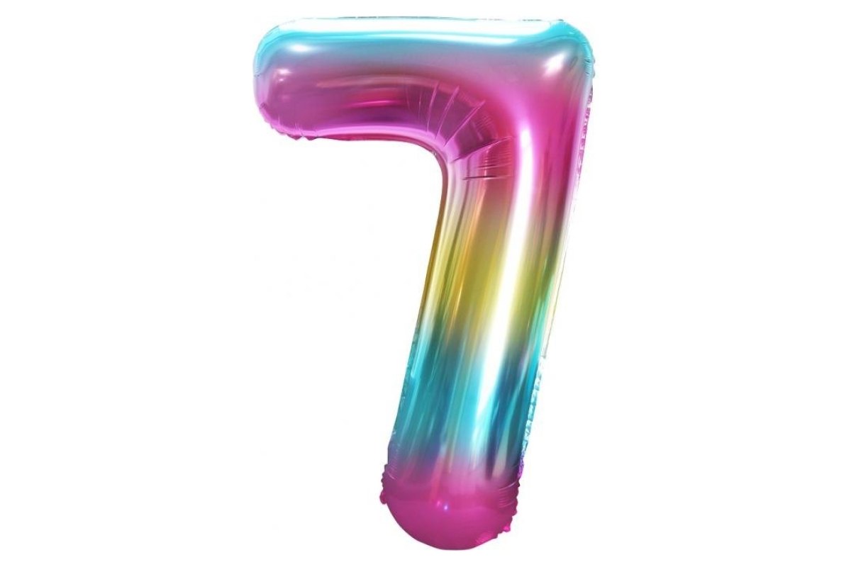 Balon z Helem Foliowy B&C Cyfra 7, tęczowa, 85 cm (różne wersje kolorystyczne)