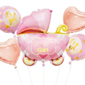 Balon Foliowy z Helem - zestaw Wózek, różowy, 5 szt. 65518 Oliwia Balony